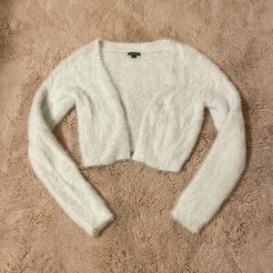 Kids fuzzy white cardigan